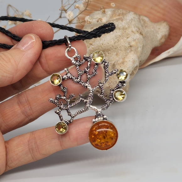 Genuine Baltic Amber/Citrine Stone Silver Pendant - Picture 7 of 7